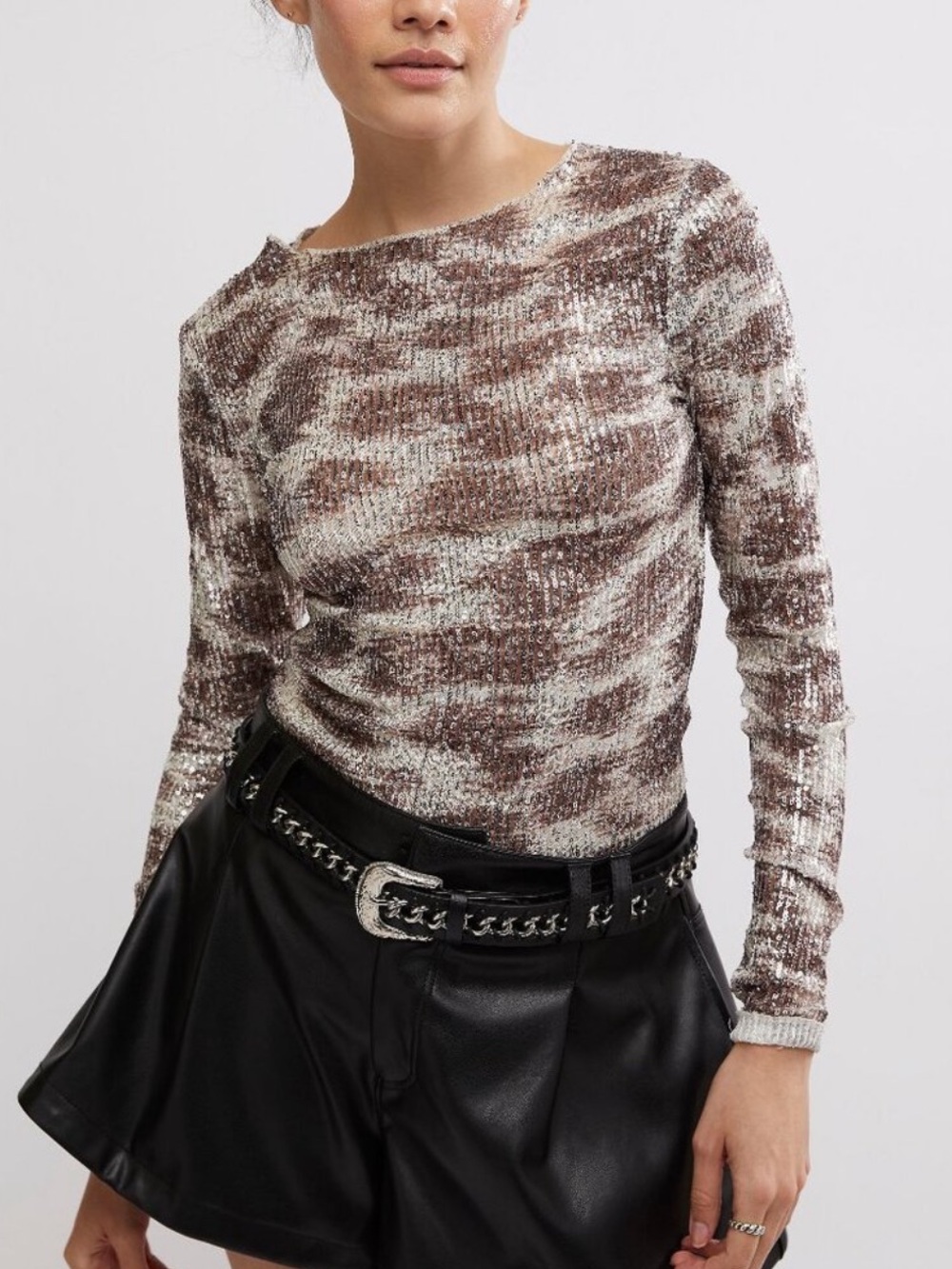 NWT FREE PEOPLE Printed Gold Rush Long Sleeve / Alabaster Combo SZ: M